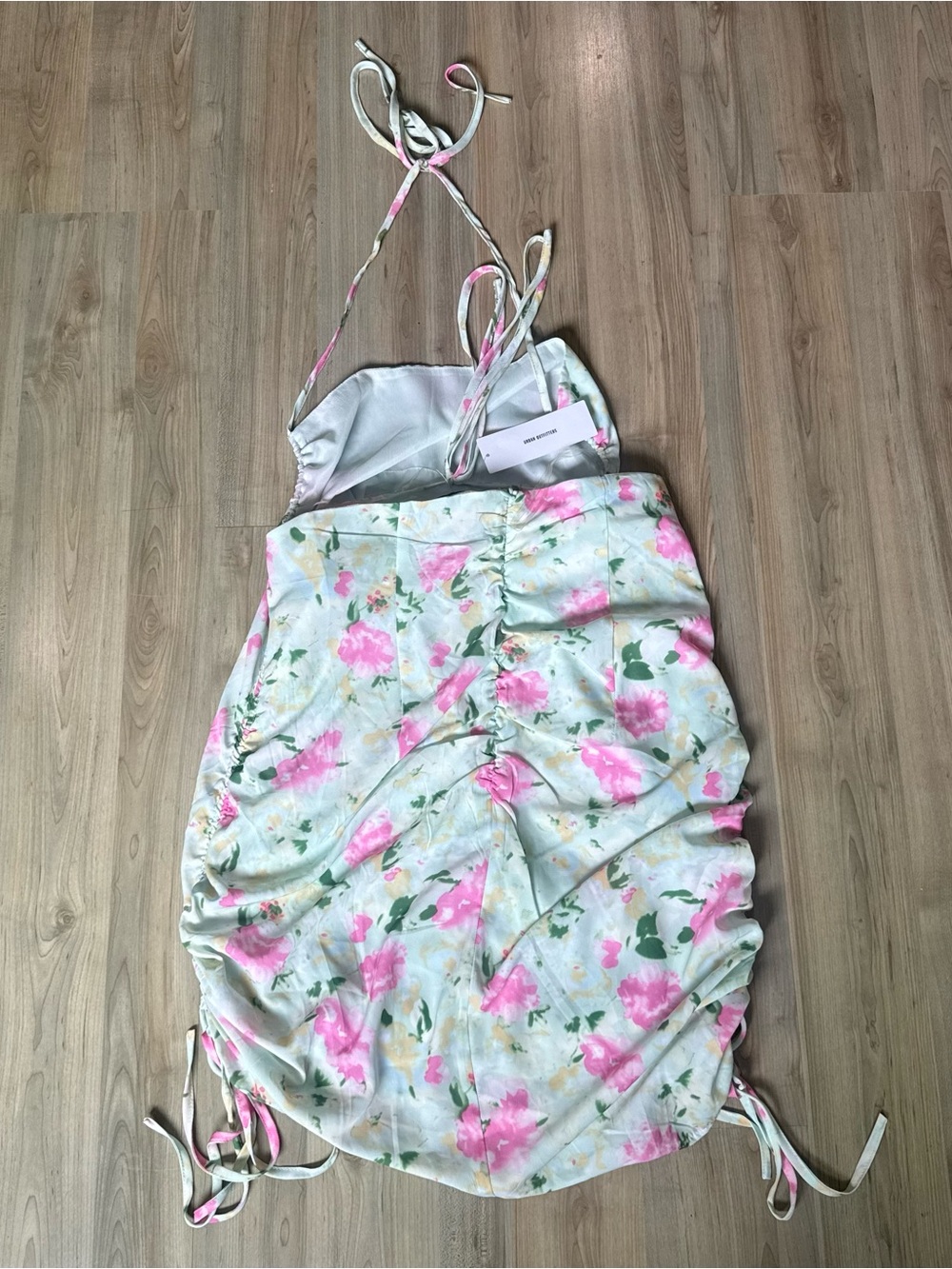 NWT Urban Outfitters SNDYS Cyprus Floral Cinched Mini Dress Mint Green Floral - Picture 5 of 9